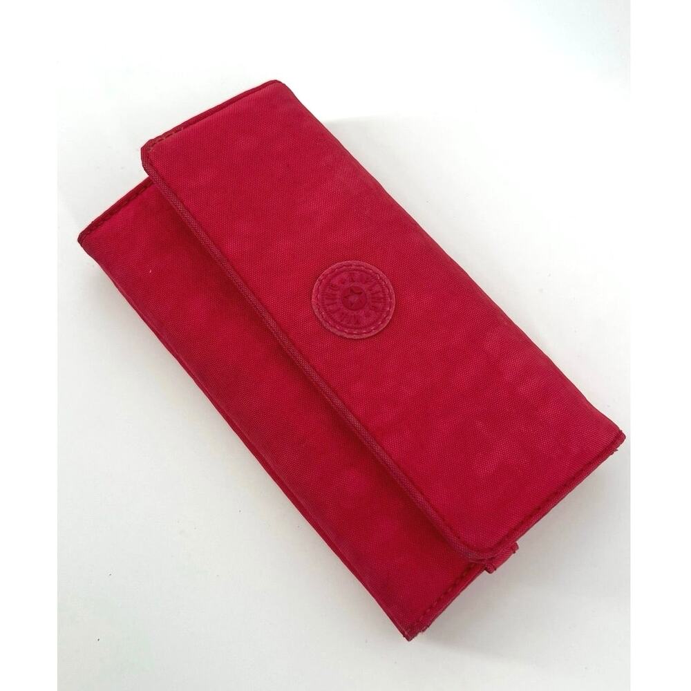 Kipling Brownie Nylon Long Travel Wallet Clutch Organizer Red Purse